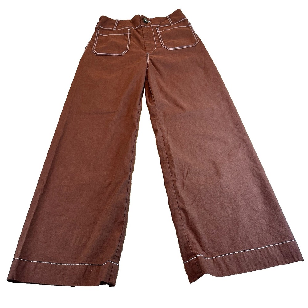 Anthropologie Maeve The Colette Womens Wide-Leg Linen Pants Rust Orange Size 26T